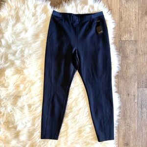 Tahari Navy Elastic Waist Skinny Stretchy Pants